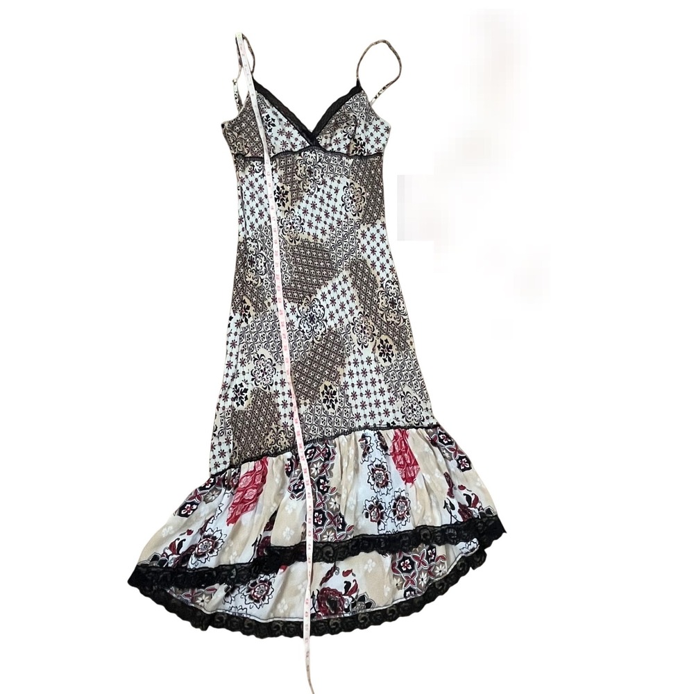 Patchwork Maxi Dress Lace Trim Bebe Boho Womens Small Cream Brown Floral Y2K - Picture 9 of 10